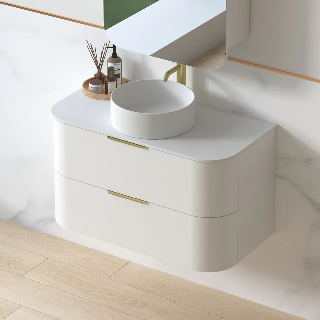 Anela 900 Curved White Grain Wall Hung Vanity - Image 3