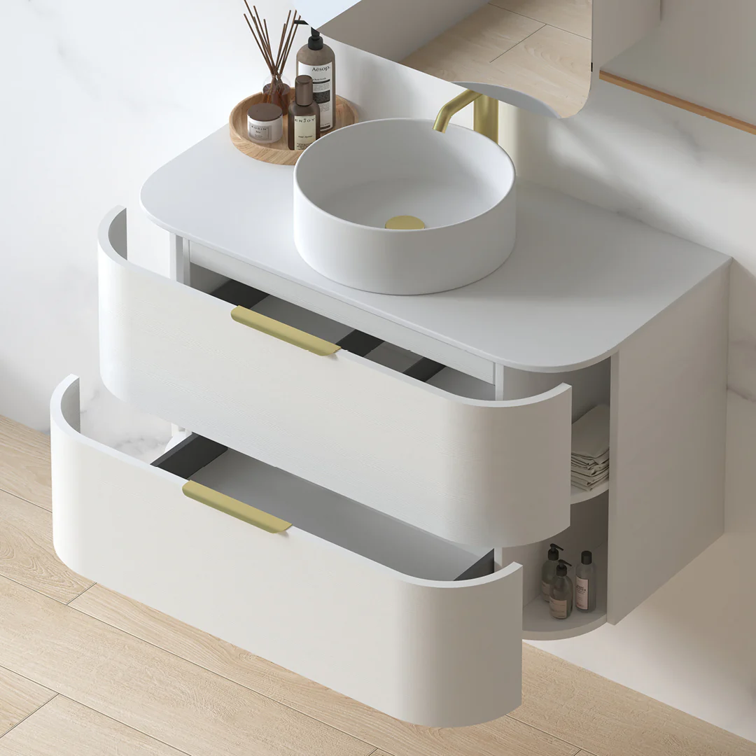 Anela 900 Curved White Grain Wall Hung Vanity - Image 4