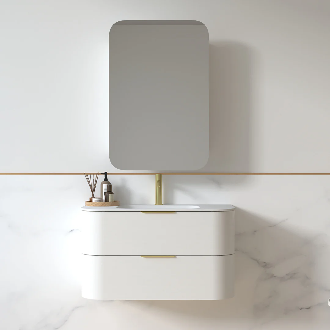 Anela 900 Curved White Grain Wall Hung Vanity - Image 5