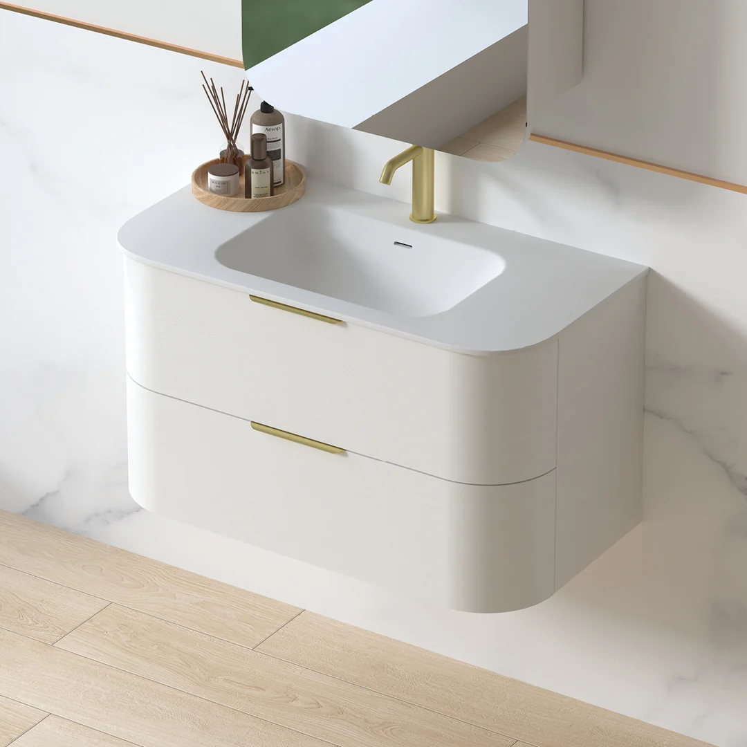 Anela 900 Curved White Grain Wall Hung Vanity - Image 6