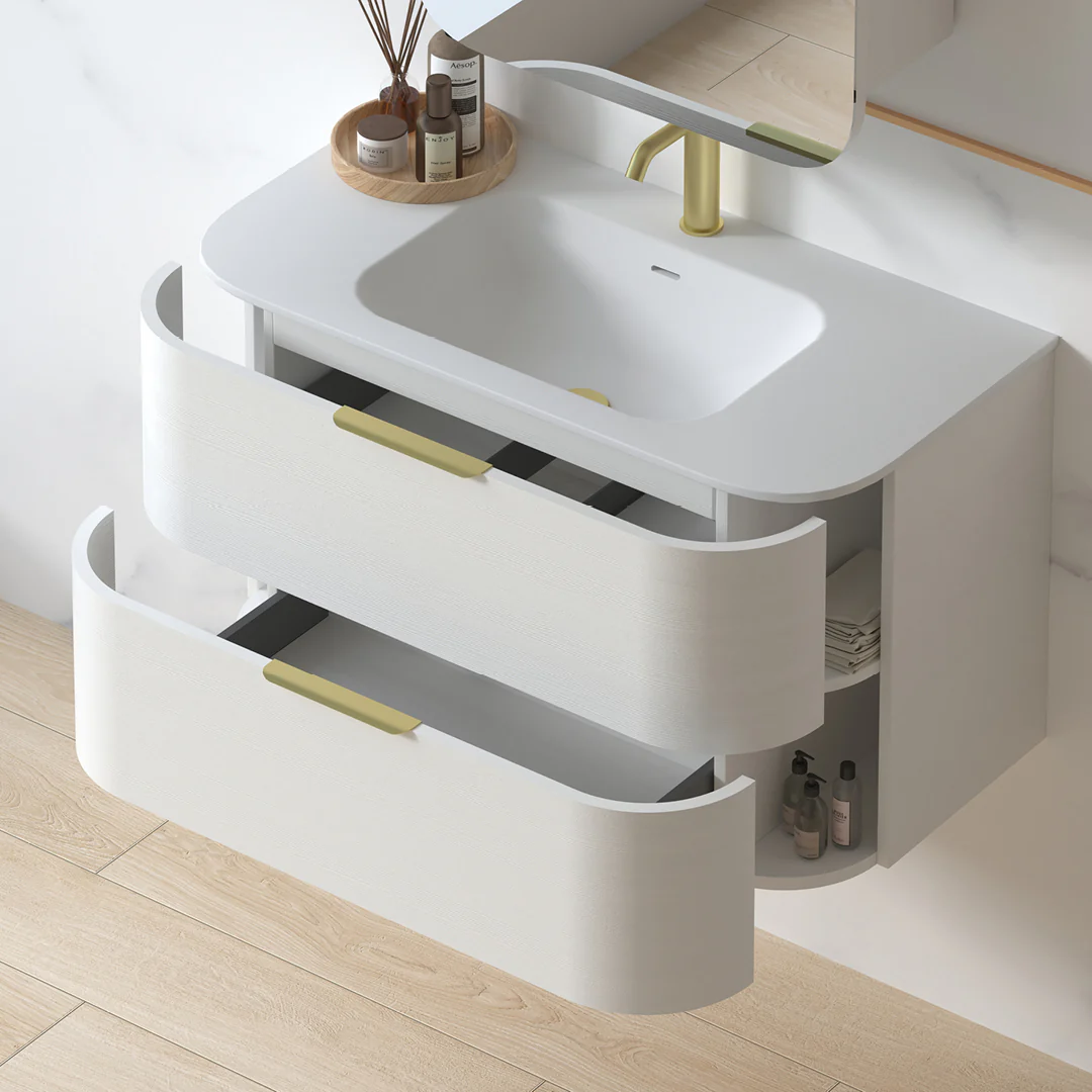 Anela 900 Curved White Grain Wall Hung Vanity - Image 7
