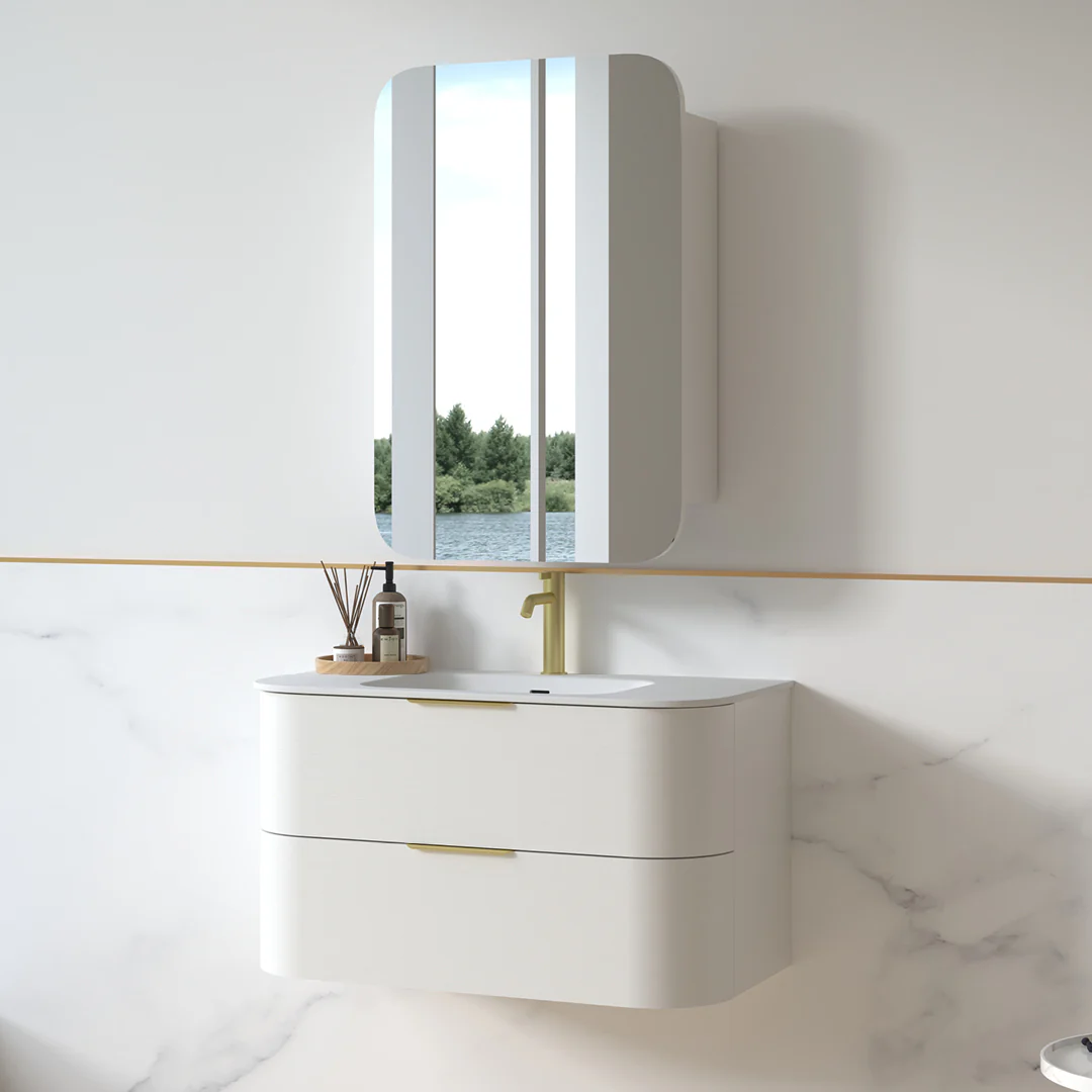 Anela 900 Curved White Grain Wall Hung Vanity - Image 8