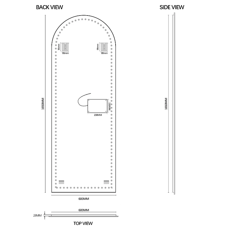 Arched 600 x 1650 LED Mirror - Three Light Temperatures - Image 6