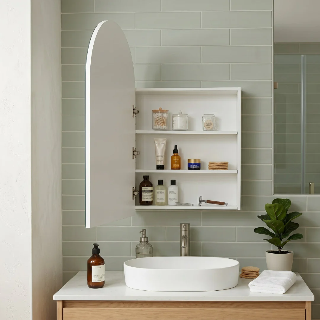Arched 600 x 900 Matte White Shaving Cabinet - Image 2