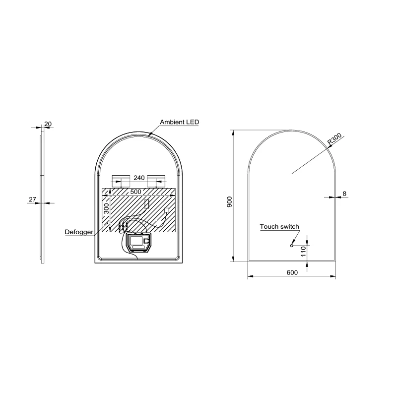 Arched 600 x 900mm Matte White LED Mirror - Three Light Temperatures - Image 4