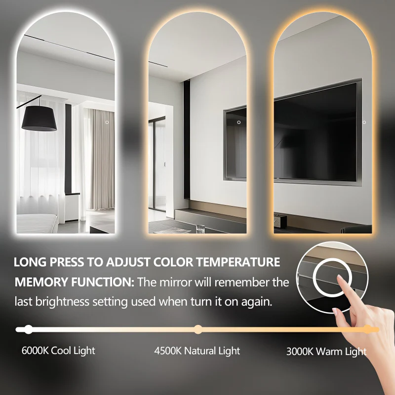 Arched 800 x 1800 LED Mirror - Three Light Temperatures - Image 5