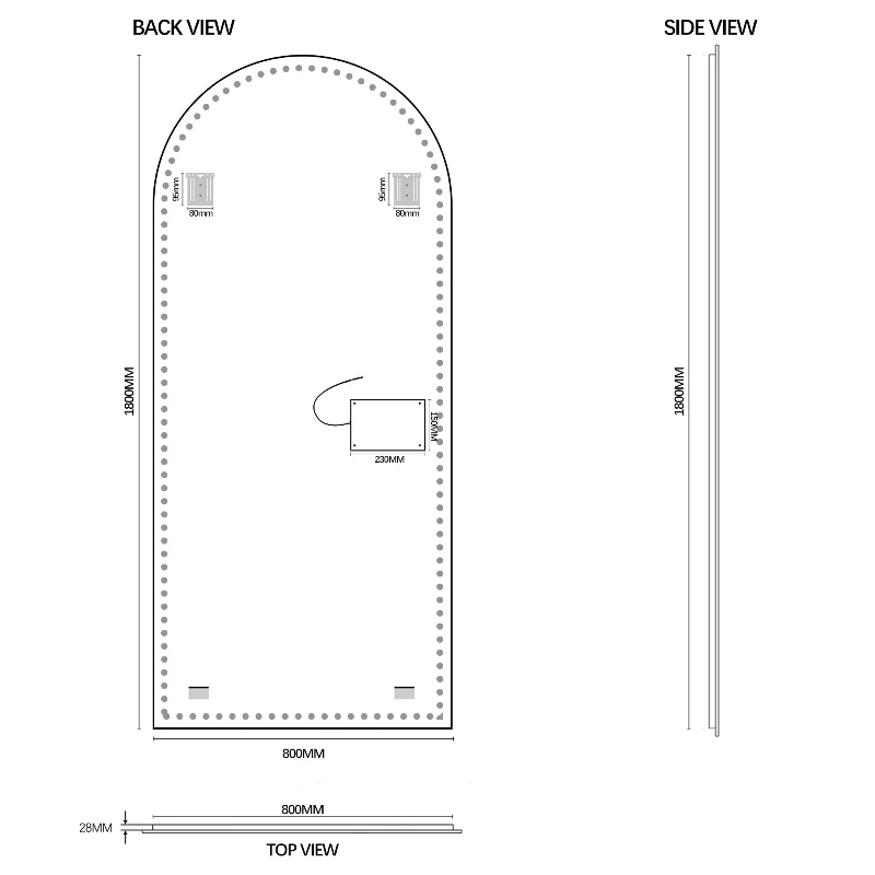 Arched 800 x 1800 LED Mirror - Three Light Temperatures - Image 6
