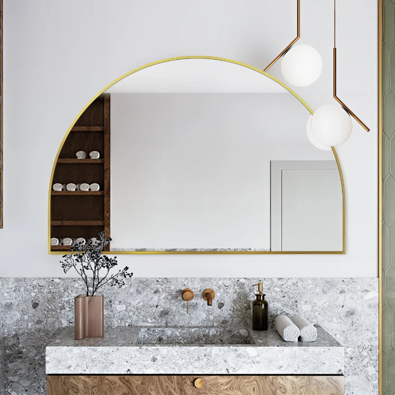 Arched Brushed Gold 1200 x 800 Framed Mirror