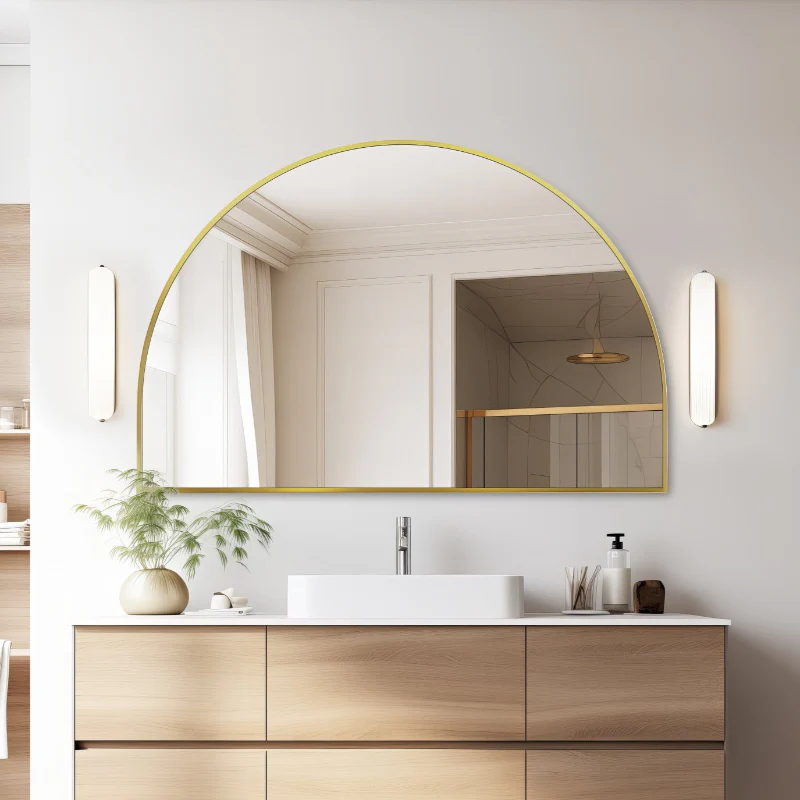 Arched Brushed Gold 1500 x 1000 Framed Mirror