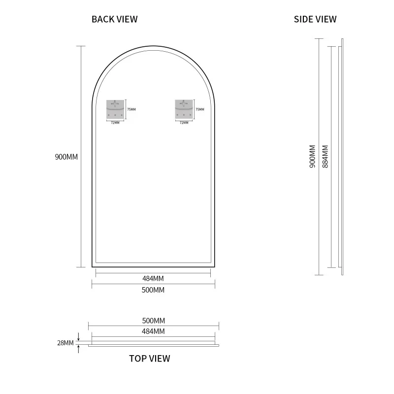 Arched Brushed Gold 500 x 900 Framed Mirror - Image 4