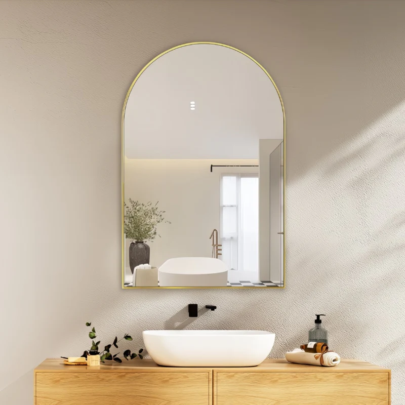 Arched Brushed Gold 600 x 900 Framed Mirror