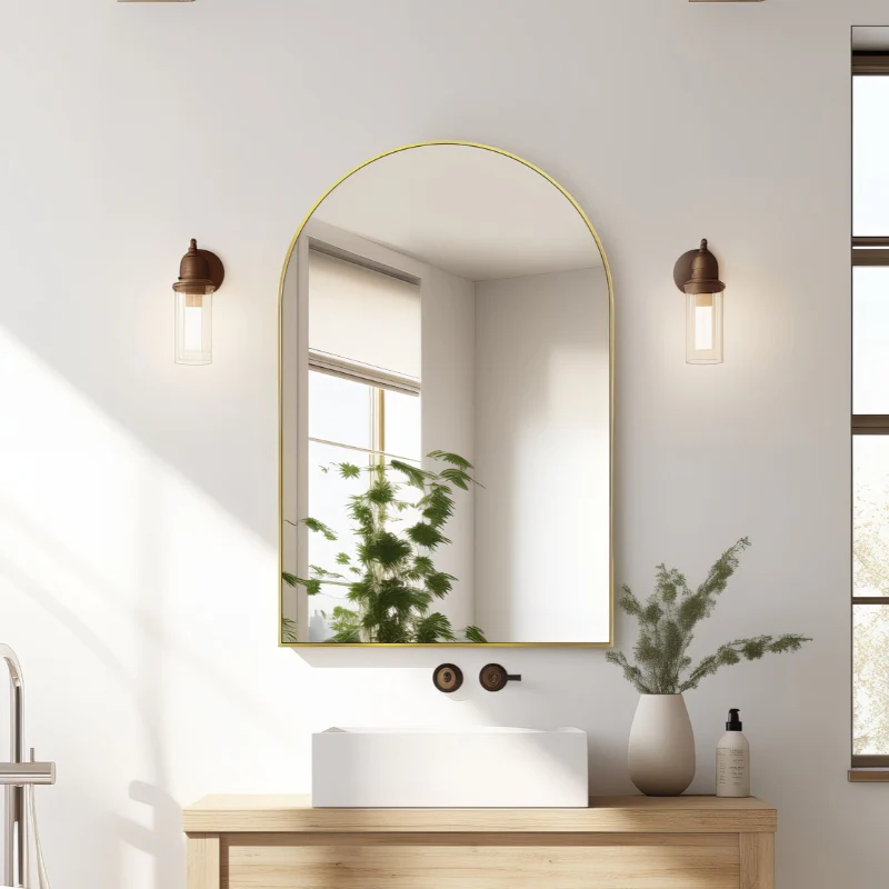 Arched Brushed Gold 600 x 900 Framed Mirror - Image 2