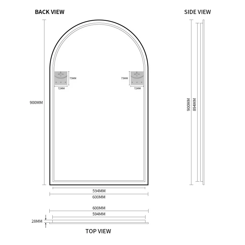 Arched Brushed Gold 600 x 900 Framed Mirror - Image 3