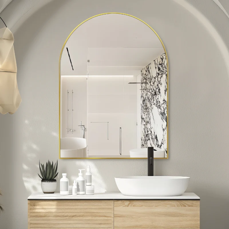 Arched Brushed Gold 750 x 1000 Framed Mirror
