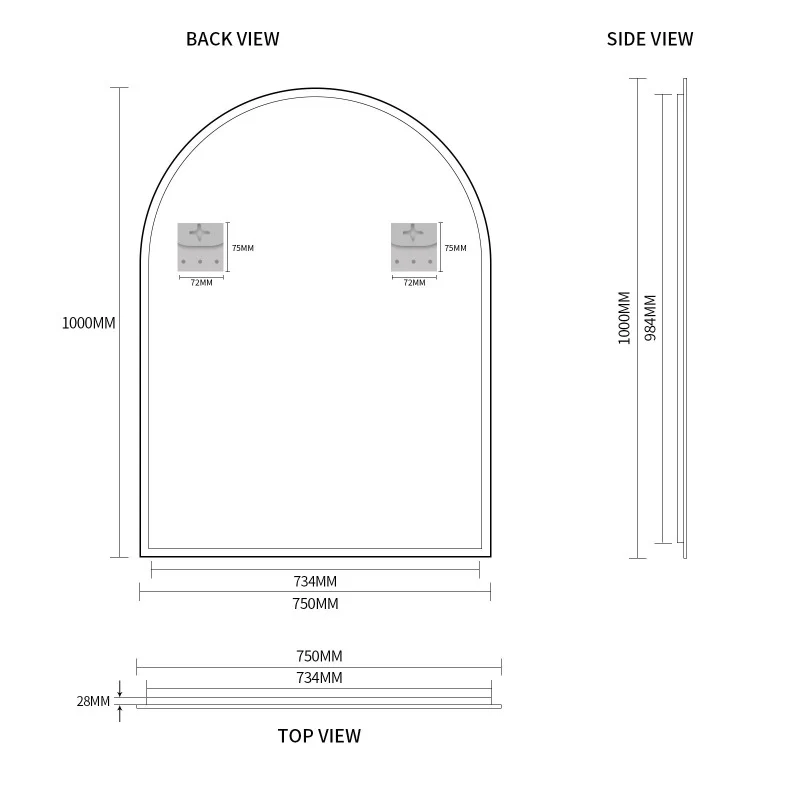 Arched Brushed Gold 750 x 1000 Framed Mirror - Image 3