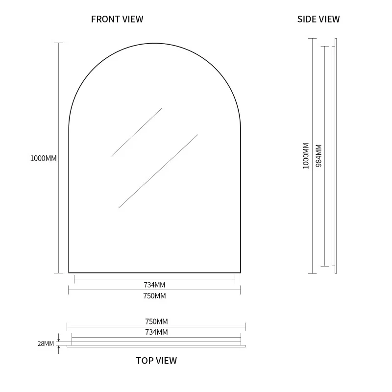 Arched Brushed Gold 750 x 1000 Framed Mirror - Image 4