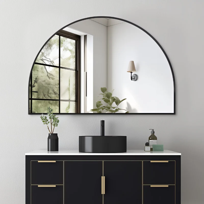 Arched Matte Black 1200 x 800 Framed Mirror
