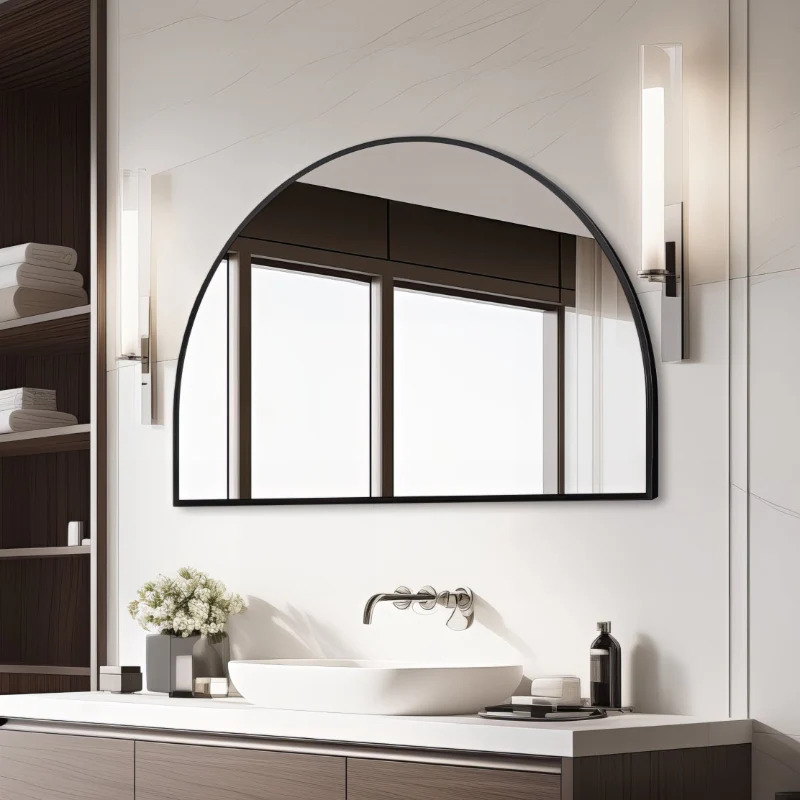 Arched Matte Black 1200 x 800 Framed Mirror - Image 2