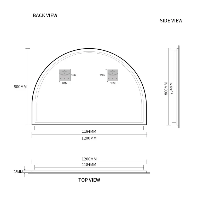 Arched Matte Black 1200 x 800 Framed Mirror - Image 5