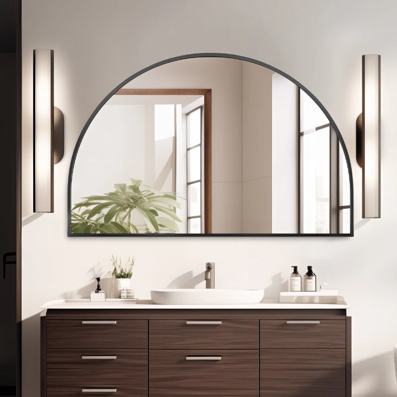 Arched Matte Black 1500 x 1000 Framed Mirror