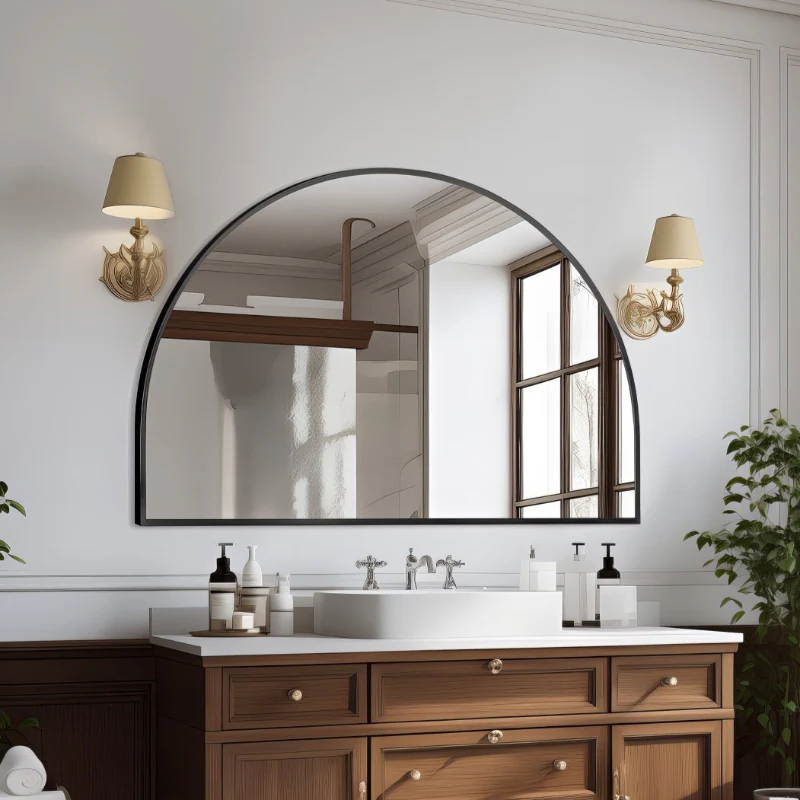 Arched Matte Black 1500 x 1000 Framed Mirror - Image 3