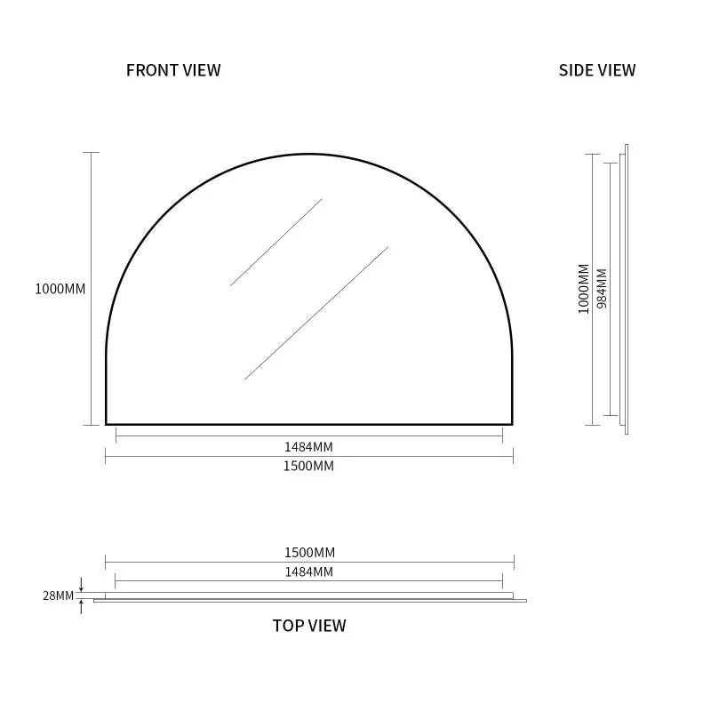 Arched Matte Black 1500 x 1000 Framed Mirror - Image 4