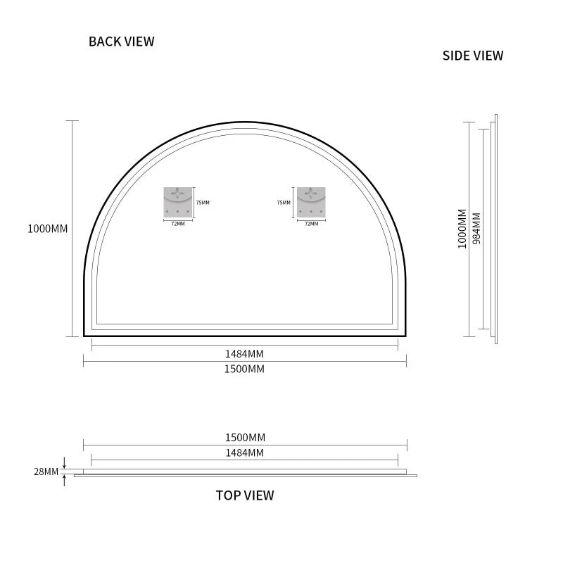 Arched Matte Black 1500 x 1000 Framed Mirror - Image 5