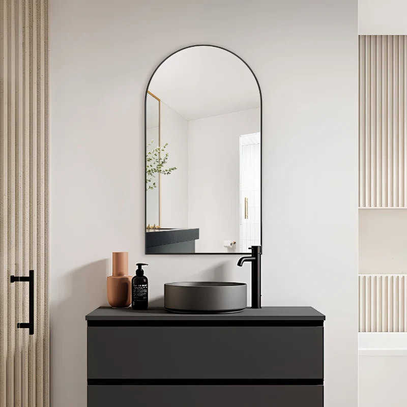 Arched Matte Black 500 x 900 Framed Mirror