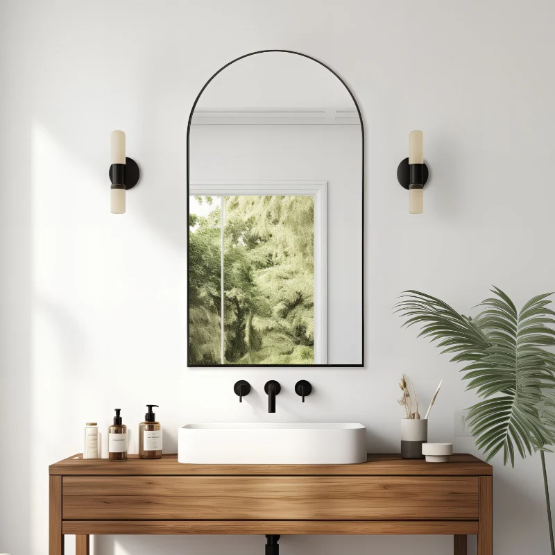 Arched Matte Black 500 x 900 Framed Mirror - Image 2