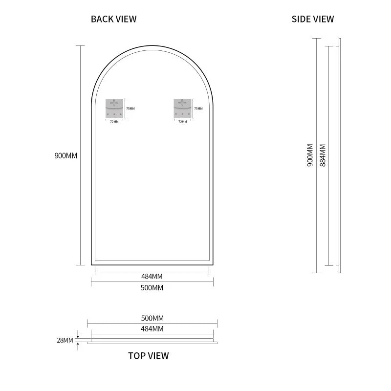 Arched Matte Black 500 x 900 Framed Mirror - Image 3