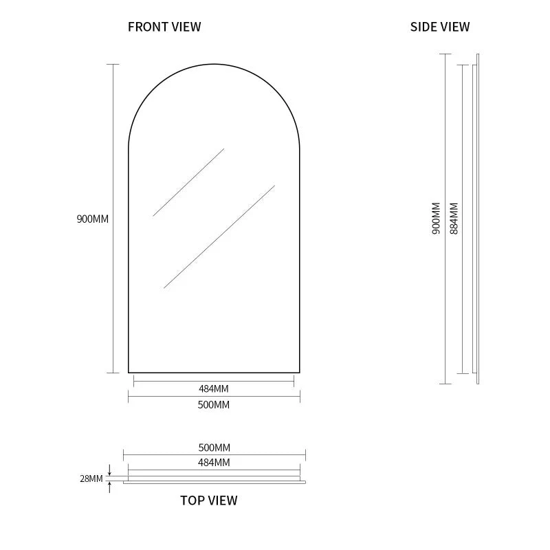 Arched Matte Black 500 x 900 Framed Mirror - Image 4