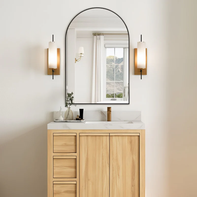 Arched Matte Black 600 x 900 Framed Mirror