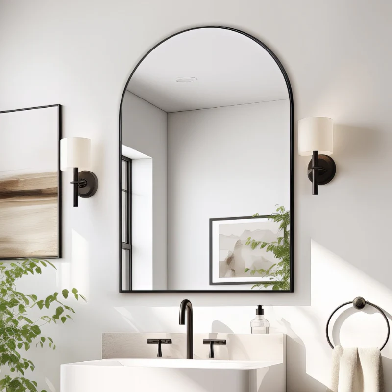 Arched Matte Black 600 x 900 Framed Mirror - Image 2