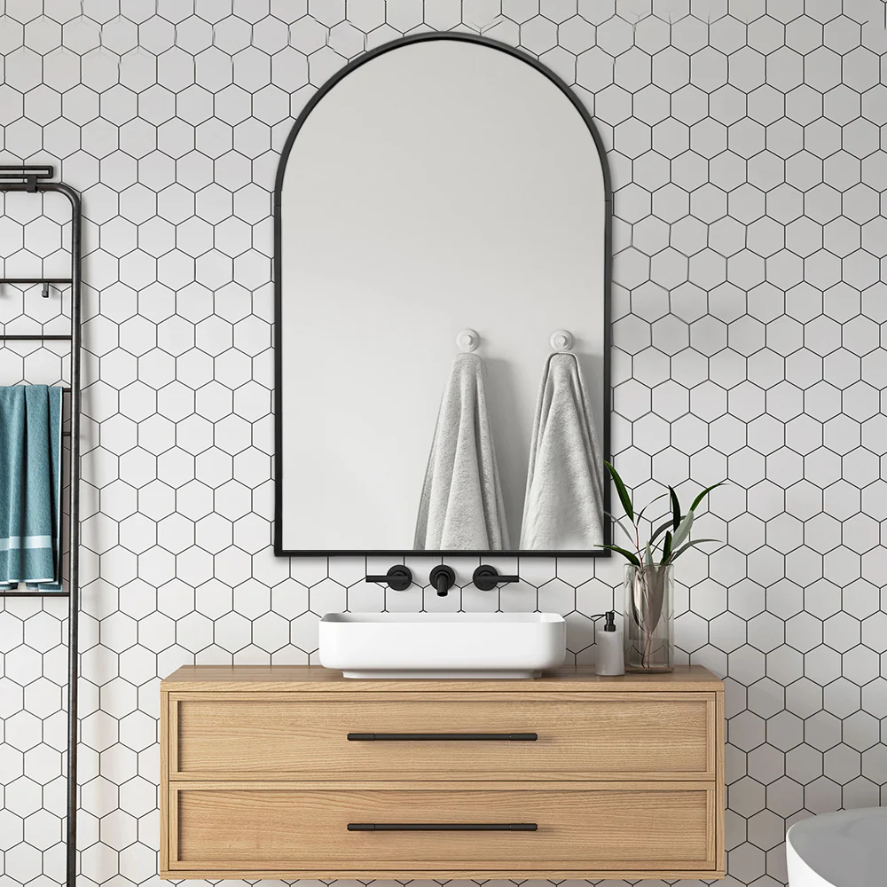 Arched Matte Black 600 x 900 Framed Mirror - Image 4
