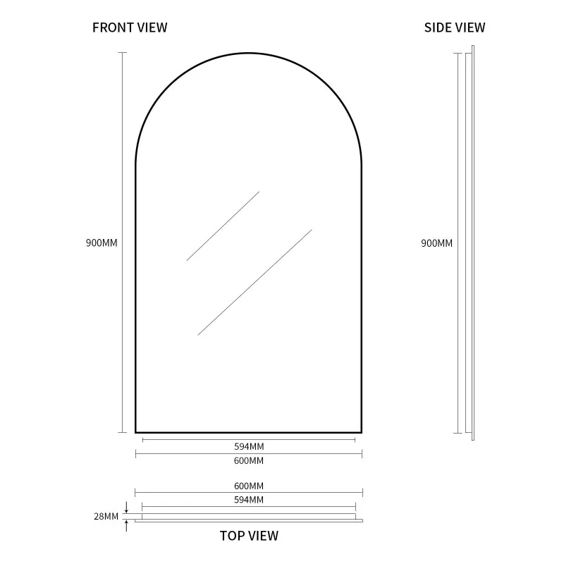 Arched Matte Black 600 x 900 Framed Mirror - Image 6