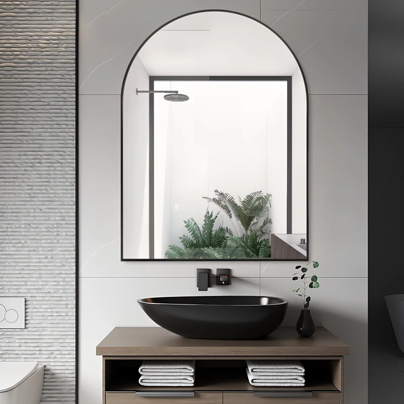 Arched Matte Black 750 x 1000 Framed Mirror