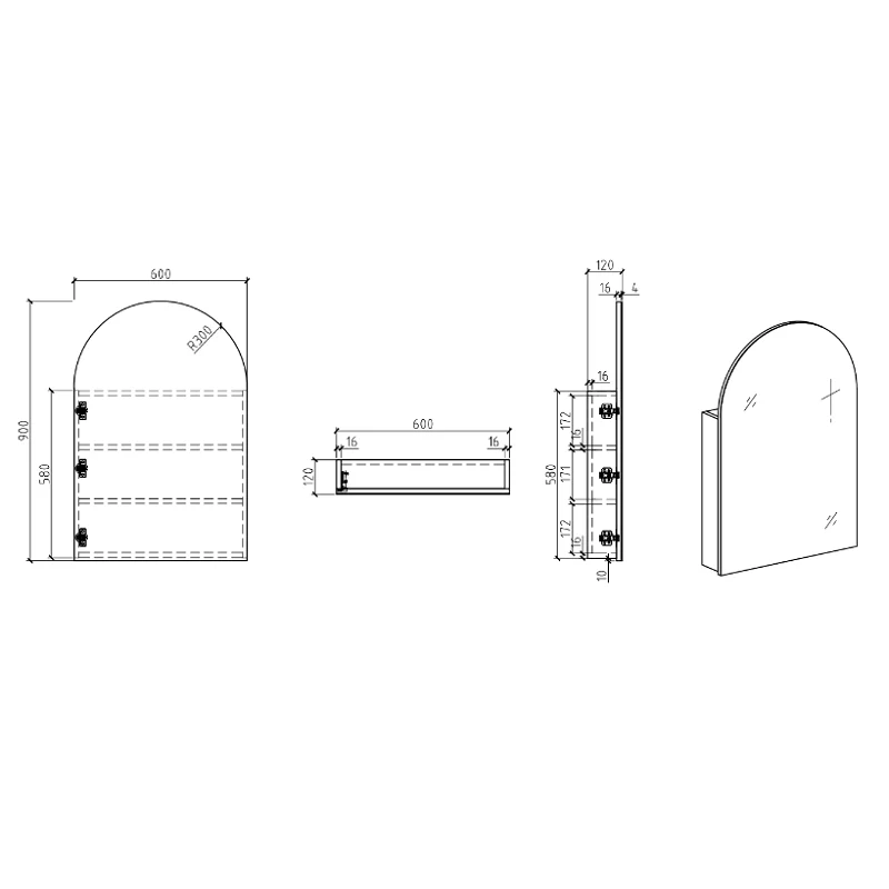 Arched Matte Black Shaving Cabinet - Image 4