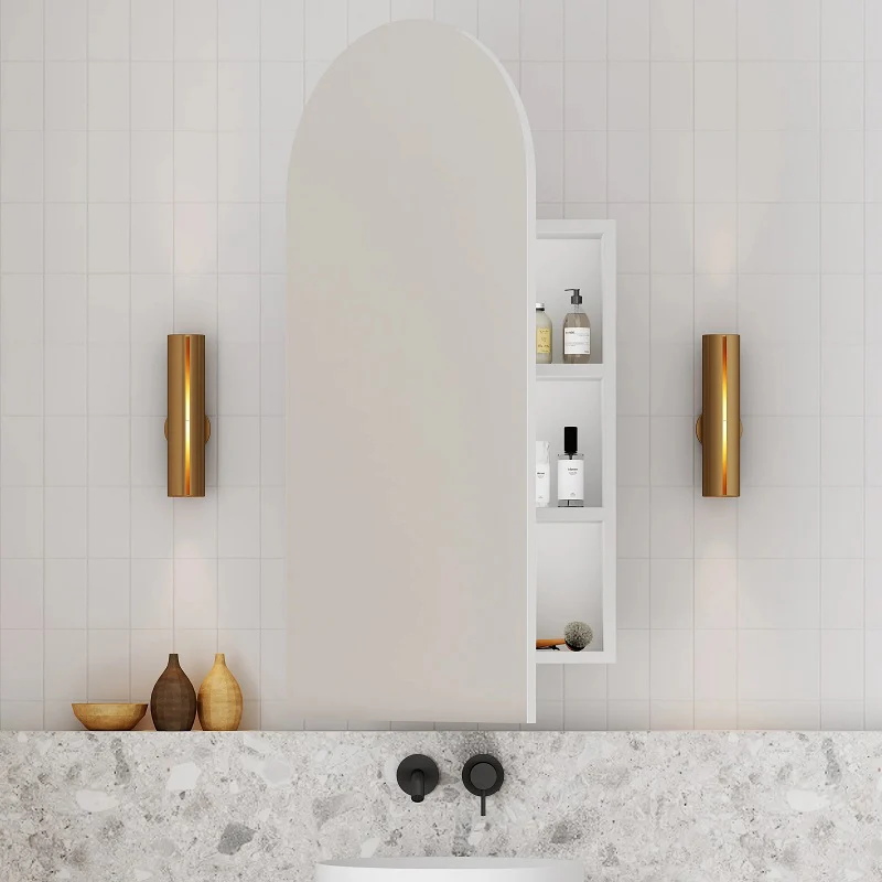 Arched Matte White Shaving Cabinet - Image 4
