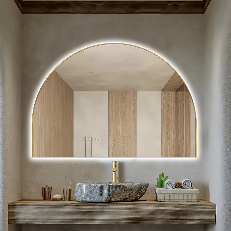 Arched Touchless 1200 x 800 Brushed Gold LED Mirror - Three Light Temperatures - Image 2