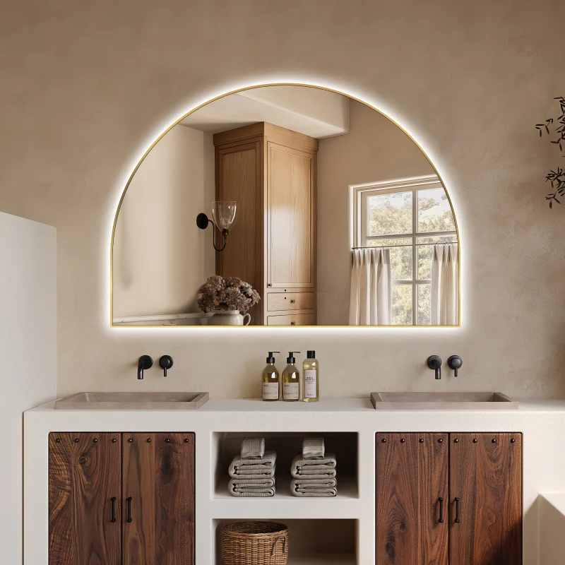 Arched Touchless 1200 x 800 Brushed Gold LED Mirror - Three Light Temperatures - Image 3