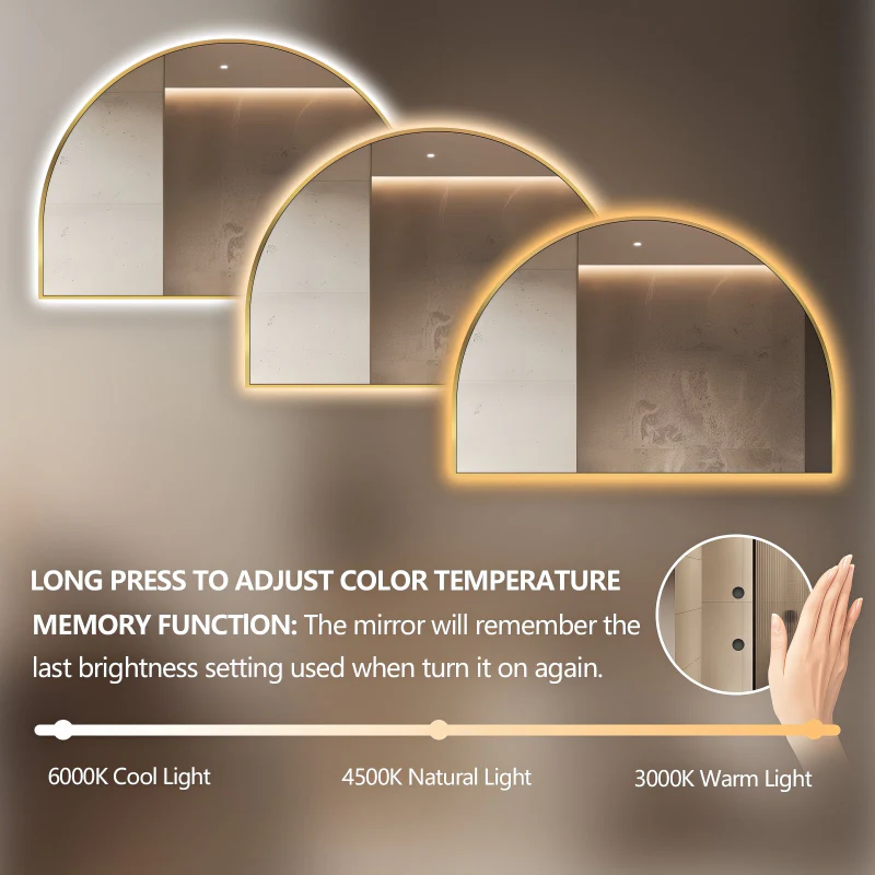 Arched Touchless 1200 x 800 Brushed Gold LED Mirror - Three Light Temperatures - Image 4