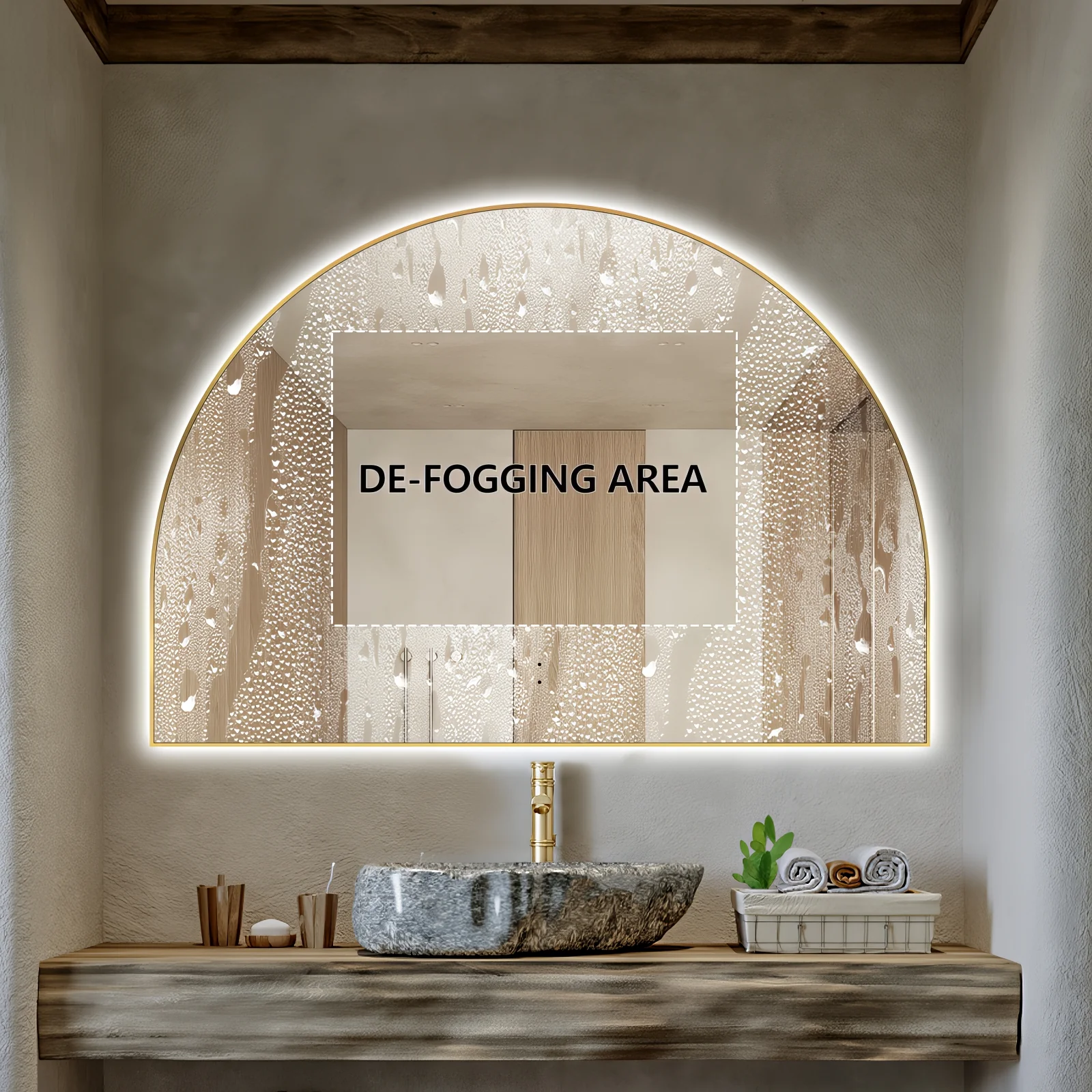 Arched Touchless 1200 x 800 Brushed Gold LED Mirror - Three Light Temperatures - Image 5