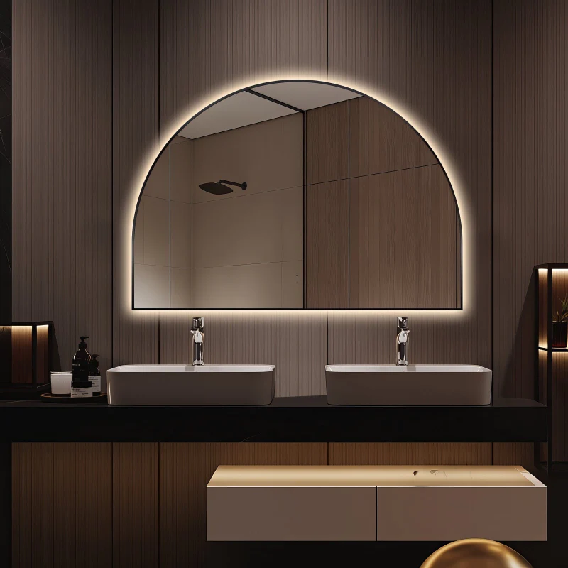 Arched Touchless 1200 x 800 Matte Black LED Mirror - Three Light Temperatures