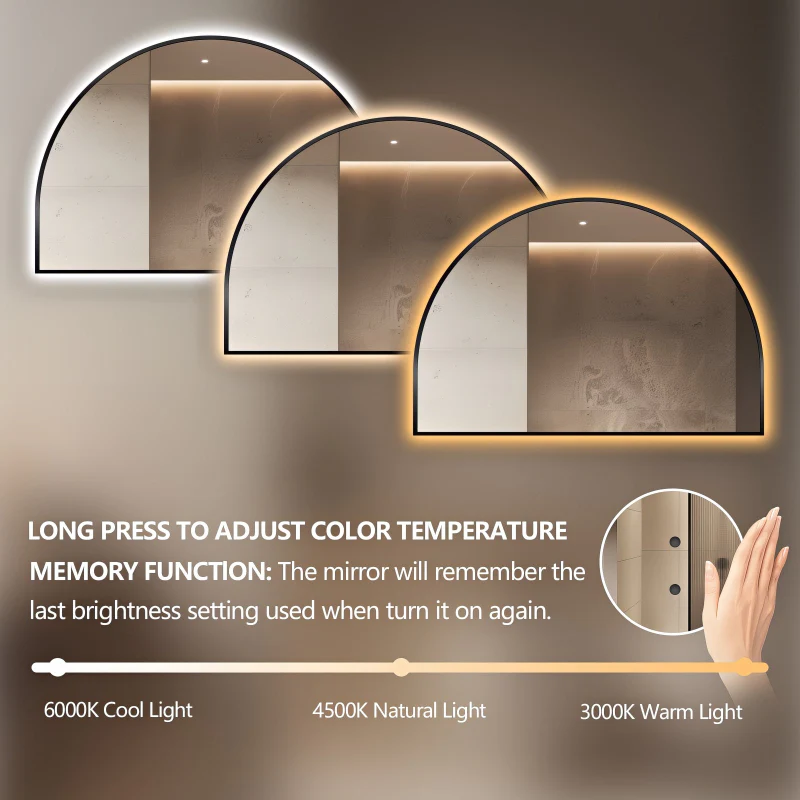 Arched Touchless 1200 x 800 Matte Black LED Mirror - Three Light Temperatures - Image 4