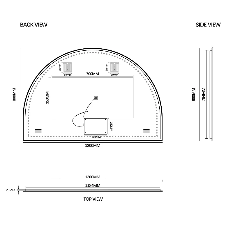 Arched Touchless 1200 x 800 Brushed Gold LED Mirror - Three Light Temperatures - Image 6