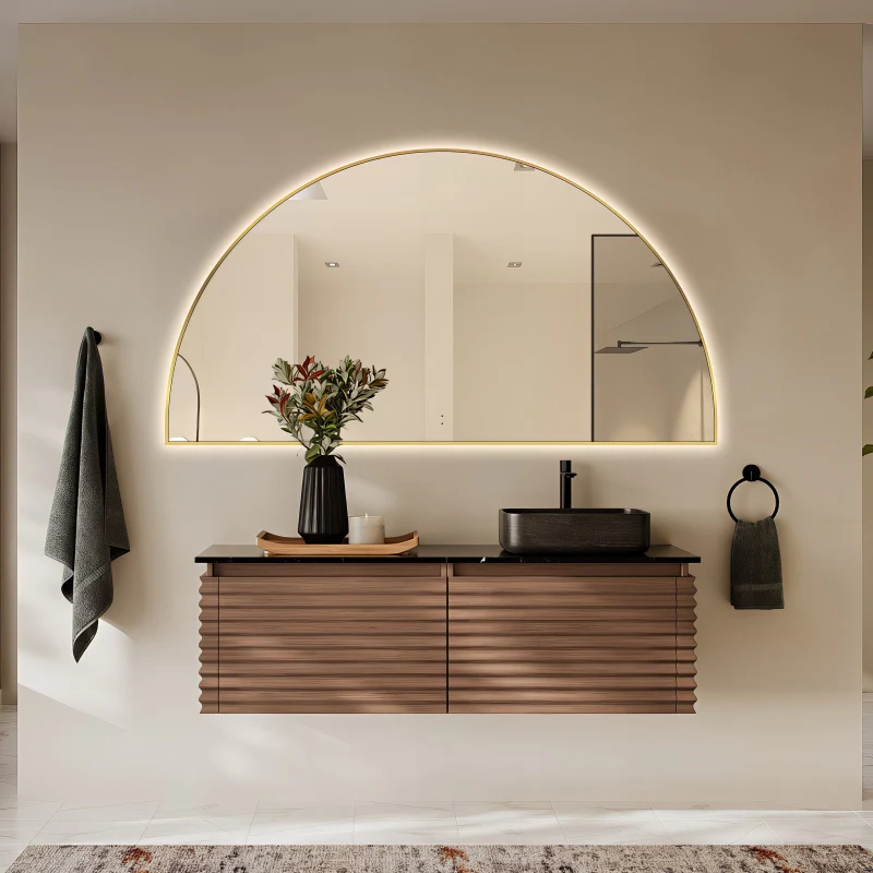 Arched Touchless 1500 x 800 Brushed Gold LED Mirror - Three Light Temperatures