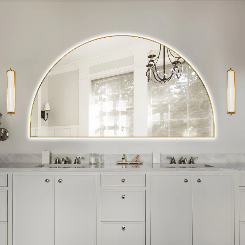 Arched Touchless 1500 x 800 Brushed Gold LED Mirror - Three Light Temperatures - Image 2