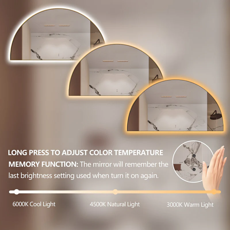 Arched Touchless 1500 x 800 Brushed Gold LED Mirror - Three Light Temperatures - Image 4