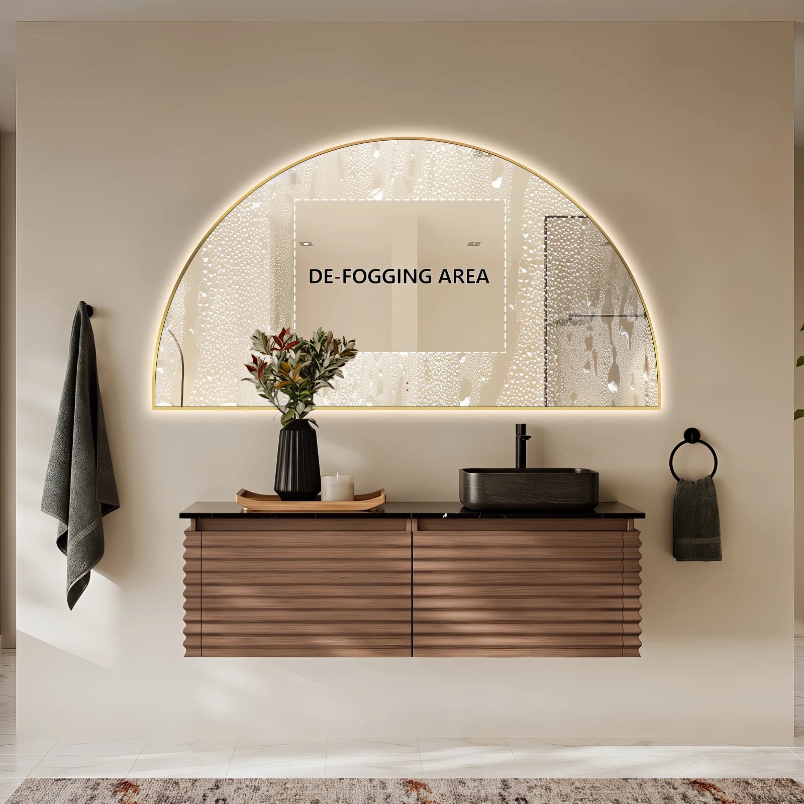 Arched Touchless 1500 x 800 Brushed Gold LED Mirror - Three Light Temperatures - Image 5