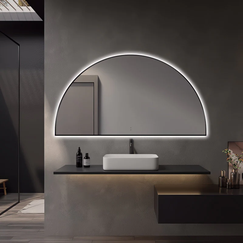 Arched Touchless 1500 x 800 Matte Black LED Mirror - Three Light Temperatures
